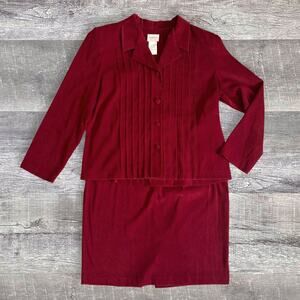 KORET Skirt Suit Set Faux Suede Womens 18 Dark Red 2 Piece Button Jacket Career